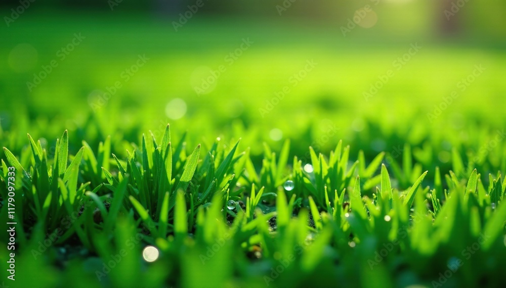 Freshly fallen dew on grass with tiny footprints, photographic effects, grass Freshly fallen dew on grass with tiny footprints, photographic effects, grass