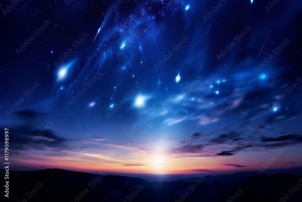 Fototapeta premium celestial bodies shooting stars descending through the night sky