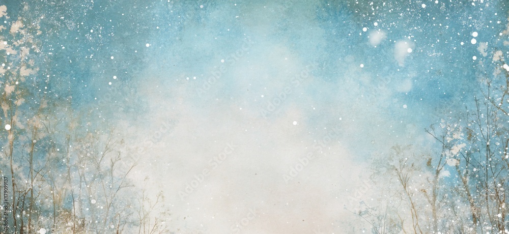 Obraz premium Snowy winter landscape with branches and falling snow.