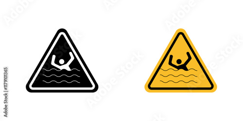 Risk of drowning warning signs vector graphic pack