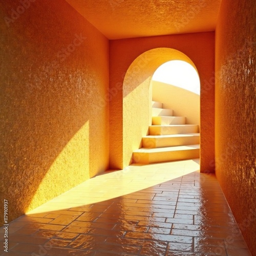 A narrow passageway leads to the sunlit chamber, passage, sunlight