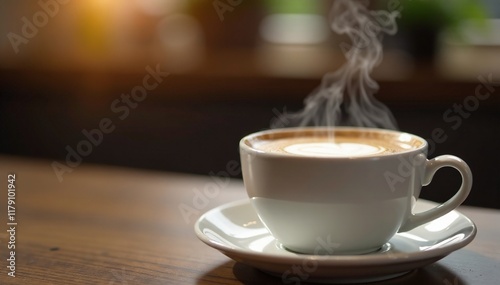 Coffee creamer floats on top of steaming hot beverage, beverage, tableware