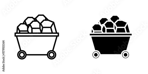 Trolley with coal icons vector graphic pack