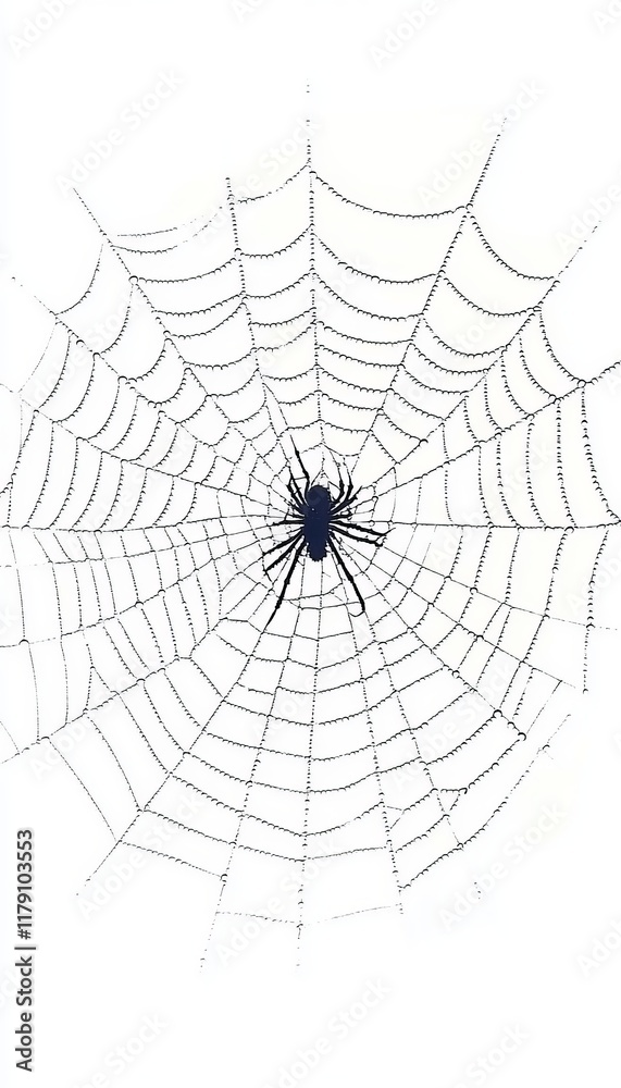Obraz premium Intricate Spider Web, Nature s Geometric Design, Isolated on White, Black and White Photography