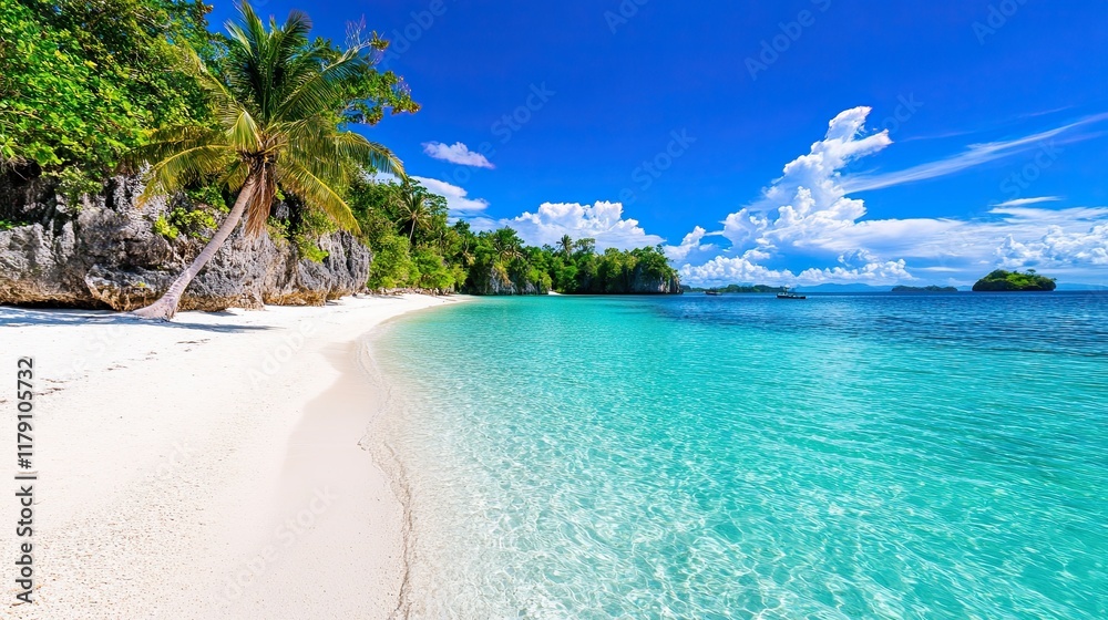 Fototapeta premium Serene Island Beach with Turquoise Waters and White Sands