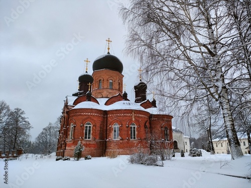 Russian orthodox church temple cathedral monastery ancient historical building in Pokrov Vladimir region photo