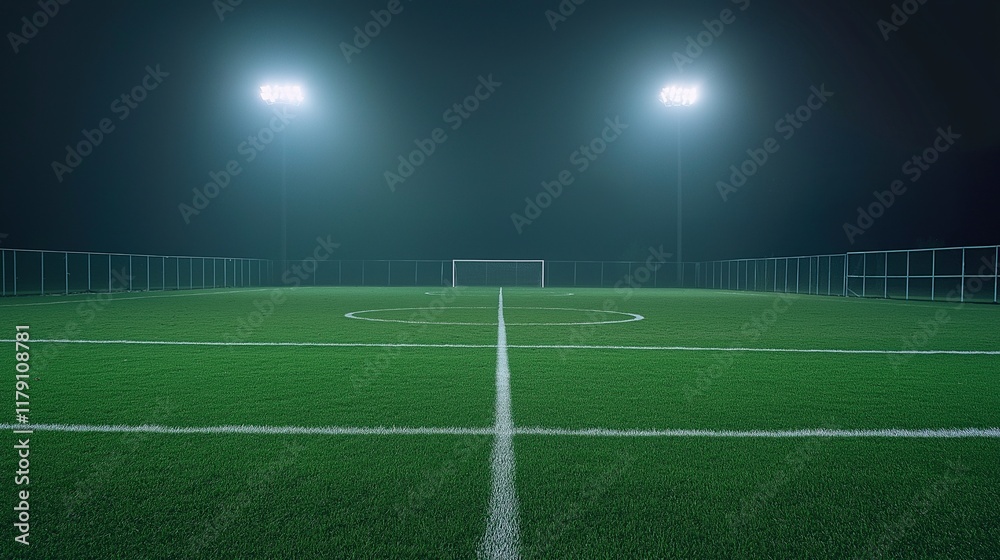 Fototapeta premium Brightly lit football pitch with clear lines