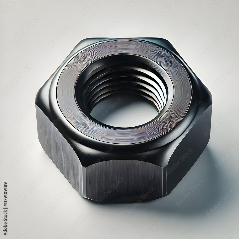 Single metal nut lying on a white background Single metal nut lying on a white background