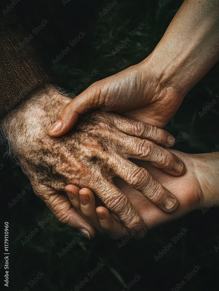 Fototapeta premium Symbolic photo with two hands - young helping elder one