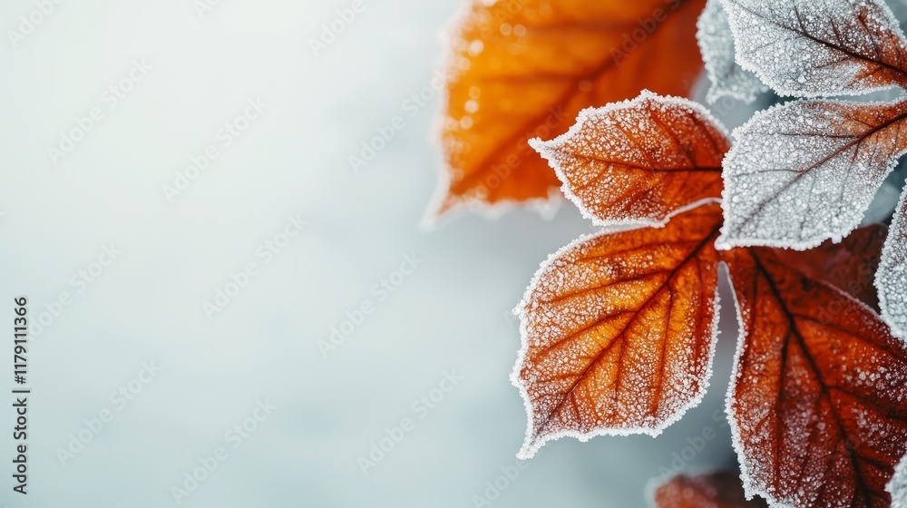 Frosted Autumn Leaves Winter Nature Background Closeup of Frozen Foliage Frosted Autumn Leaves Winter Nature Background Closeup of Frozen Foliage