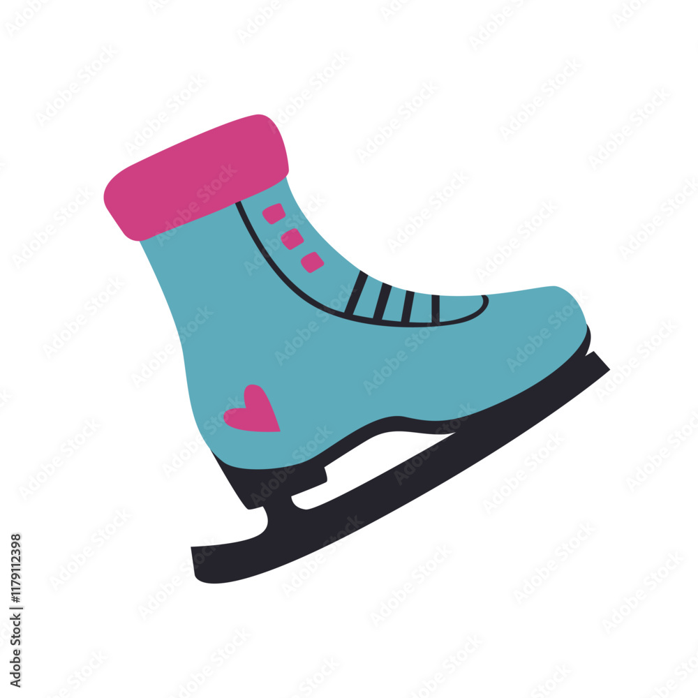 Blue ice skate flat icon with white snowflake on beige background. Winter clothes. Watercolor design. Hand-drawn illustration. Vector illustration. Blue ice skate flat icon with white snowflake on beige background. Winter clothes. Watercolor design. Hand-drawn illustration. Vector illustration.