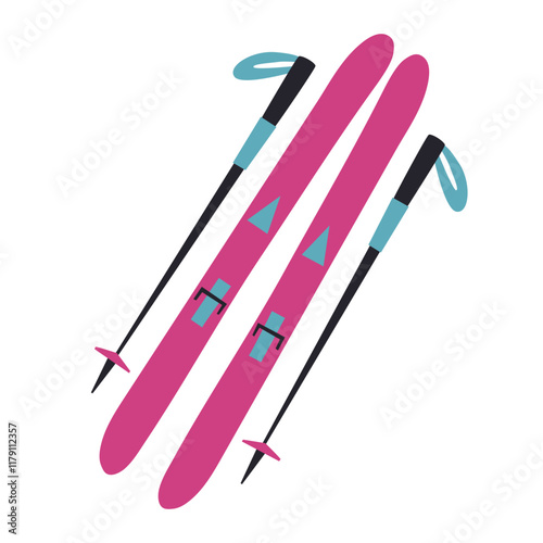 ski and sticks vector illustration isolated on white background.