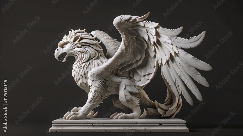 Fototapeta premium A 3D rendered white griffin with its wings spread.