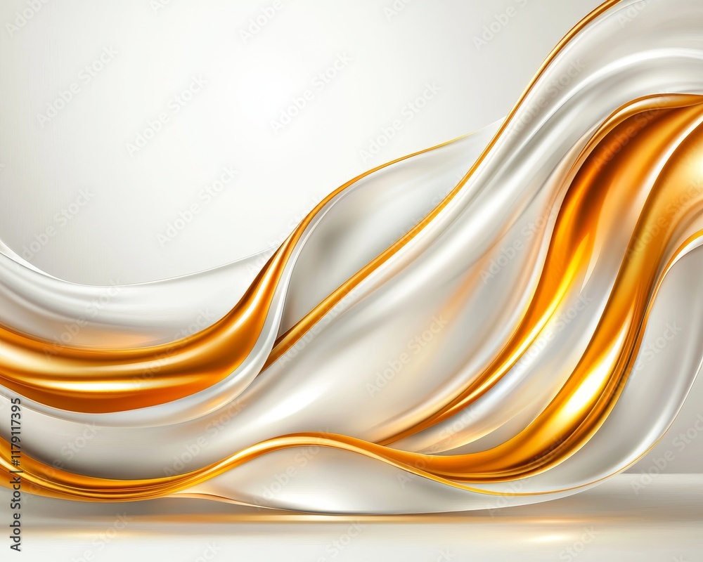 Obraz premium Elegant Abstract Gold and Silver Swirling Liquid Waves Dynamic Flowing Design