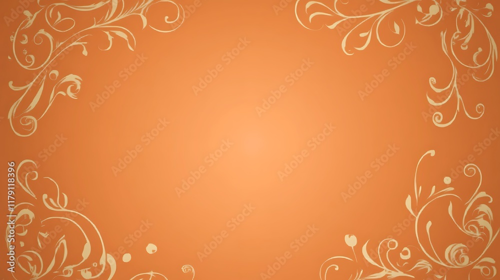 Orange Background with Elegant Floral Corner Designs Orange Background with Elegant Floral Corner Designs