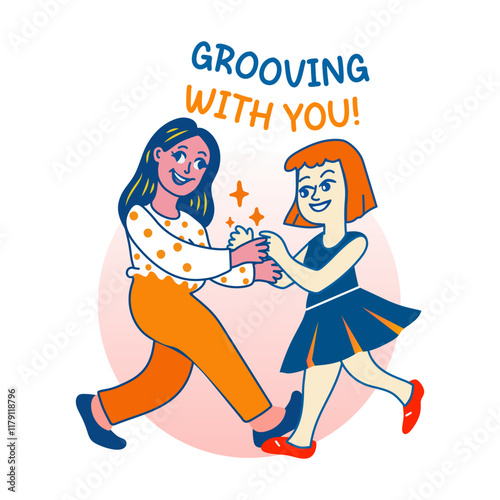 A flat sticker showing mother daughter bonding 

