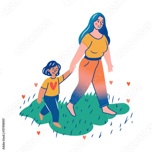 A flat sticker of a mom hangout with her daughter 

