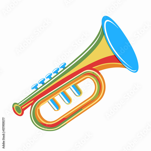 Colorful tuba musical instrument on white background