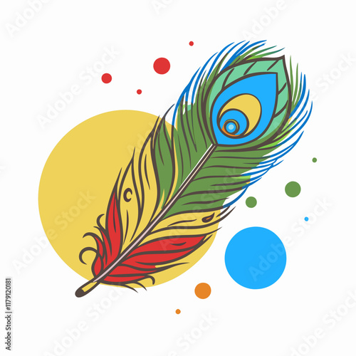 Colorful peacock feather illustration against abstract background