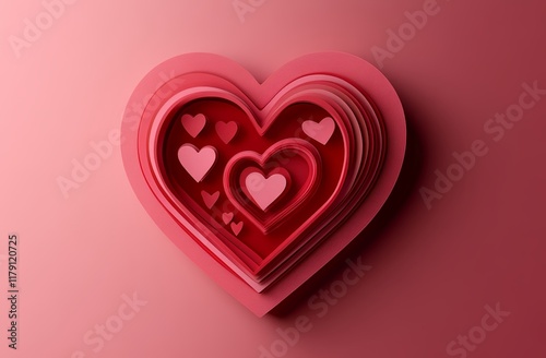 A Purple Heart Container Filled with Numerous Red Paper Hearts Perfect for Valentine's Day Cards and Romantic Designs