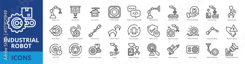 Industrial robot icon pack collection set for manufacturing and industry 4.0