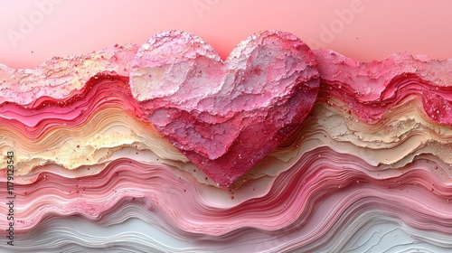 A Heart-Shaped Rock Formation in a Pastel Landscape photo