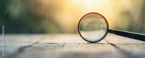 Magnifying Glass on a Wooden Surface with Light Glow