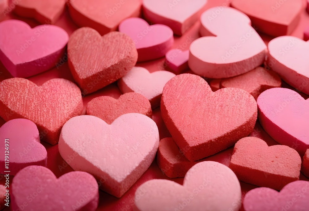Obraz premium Heart Shaped Candy Hearts Stacked Up Together In Piles Valentine's Day Hearts Background