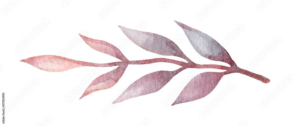 Elegant watercolor illustration of a delicate branch with leaves showcasing soft pastel tones Elegant watercolor illustration of a delicate branch with leaves showcasing soft pastel tones