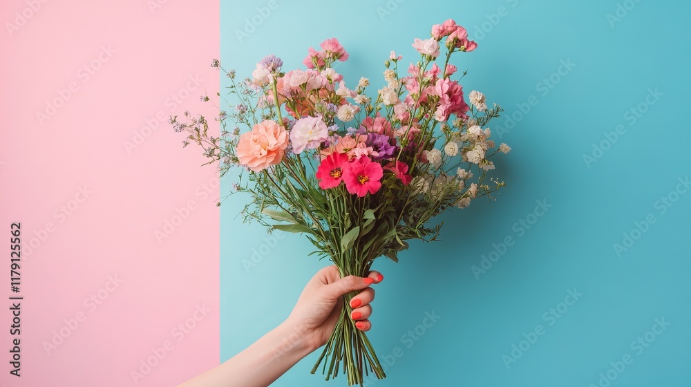 Obraz premium Hand Holding a Bouquet of Flowers