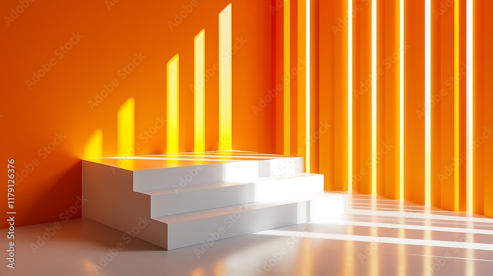 Obraz premium White Steps in Orange Room with Sunlight
