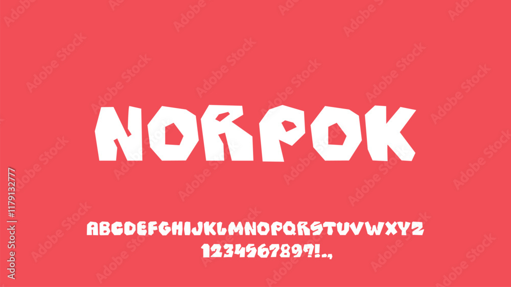 Chopped playful font with sharp angles. Bold geometric display typescript. Сhunky uneven letters. Joyful cartoon alphabet. ABC for headlines, titles, logos Chopped playful font with sharp angles. Bold geometric display typescript. Сhunky uneven letters. Joyful cartoon alphabet. ABC for headlines, titles, logos
