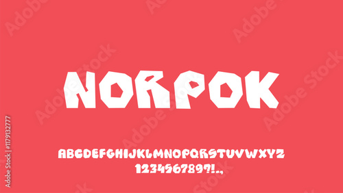 Chopped playful font with sharp angles. Bold geometric display typescript. Сhunky uneven letters. Joyful cartoon alphabet. ABC for headlines, titles, logos