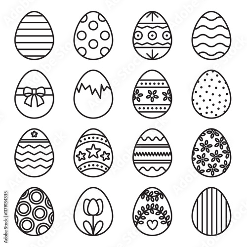 Set of easter egg line art editable icons