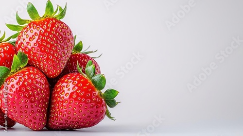 A photostock of ripe, juicy strawberries piled neatly on a clean white background, exuding natural freshness. High Quality