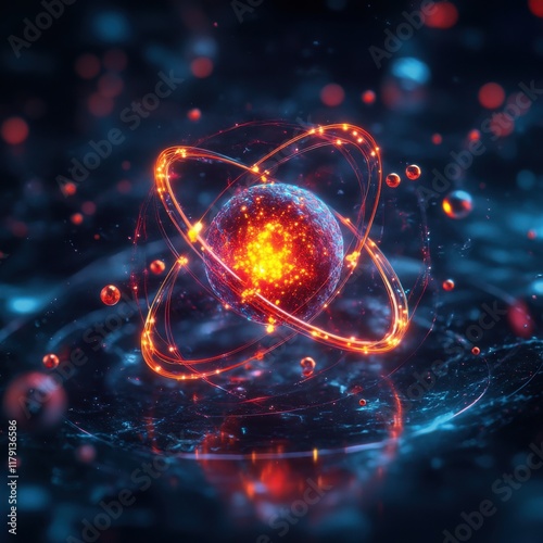 Vibrant Atomic Structure with Glowing Particles