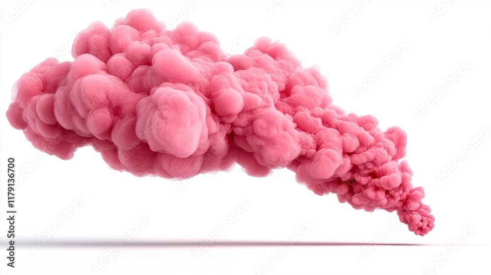 Fototapeta premium A photostock of soft pink cloud-like smoke swirls on a white background, creating an ethereal and dreamy effect. High Quality