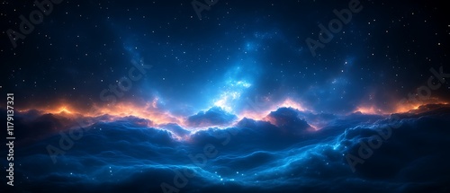 Glowing nebula cloudscape at night.