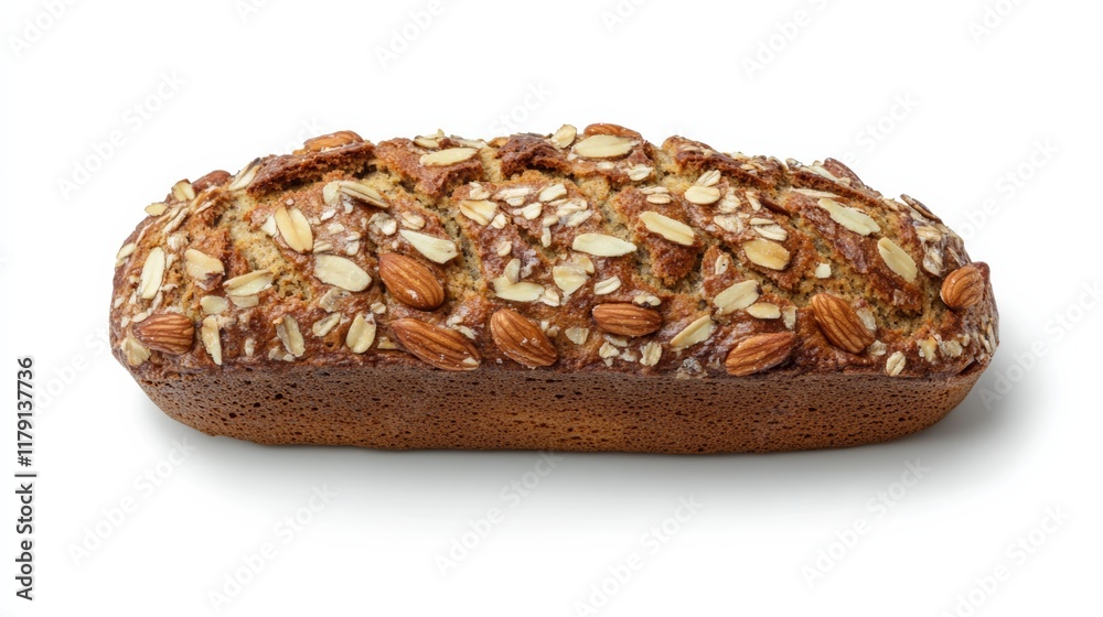 A loaf of banana bread with visible nuts, isolated on white A loaf of banana bread with visible nuts, isolated on white