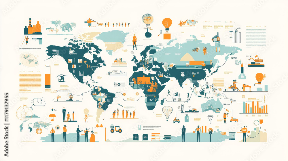 Professions vector infographics with charts and graphs of popular occupations. Farmer, engineer, photographer and fashion designer world map, careers in construction, craft, agriculture industries Professions vector infographics with charts and graphs of popular occupations. Farmer, engineer, photographer and fashion designer world map, careers in construction, craft, agriculture industries