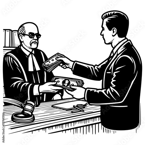 Man Paying Judge with Cash engraving vector