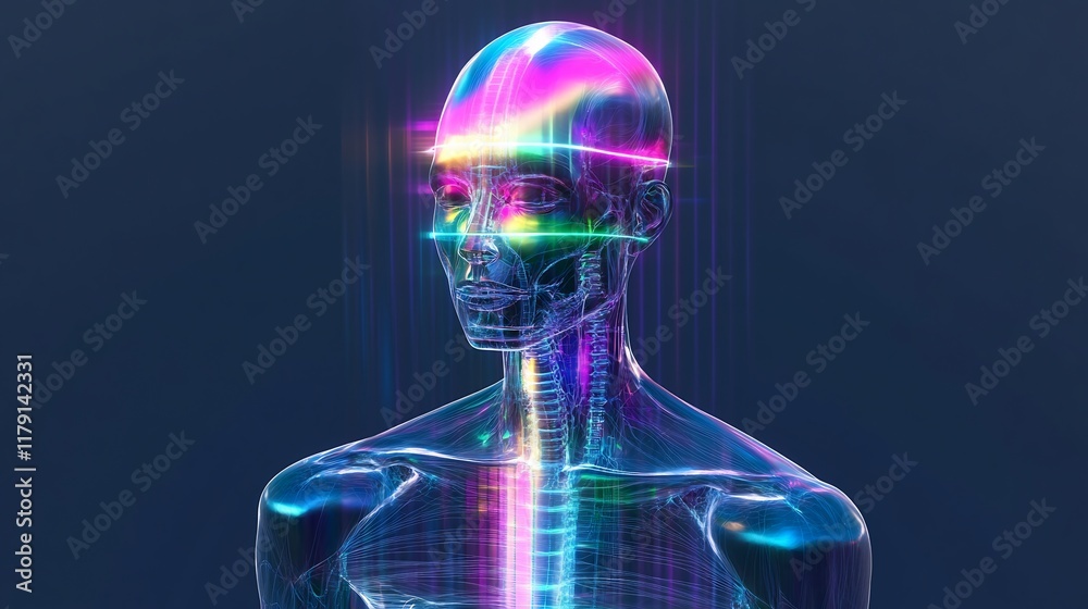 Vibrant 3D Render of a Futuristic Human Anatomy, Digitally Illustrated in a Neon Style. AI Generated Vibrant 3D Render of a Futuristic Human Anatomy, Digitally Illustrated in a Neon Style. AI Generated
