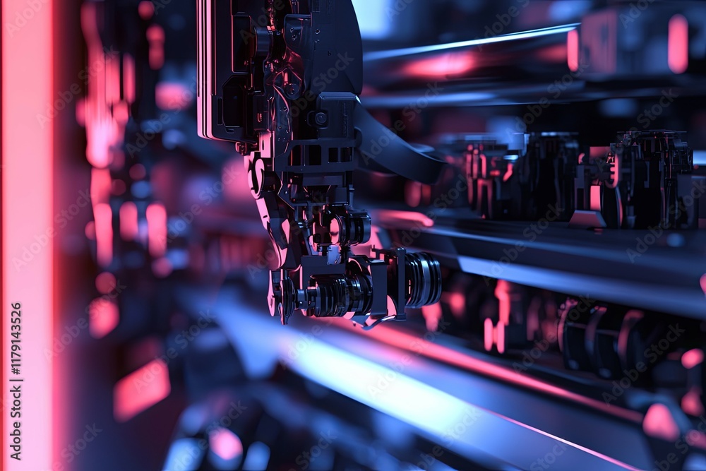 Fototapeta premium Cyberpunk Industrial Machinery: Close-up of a Futuristic Robotic Arm