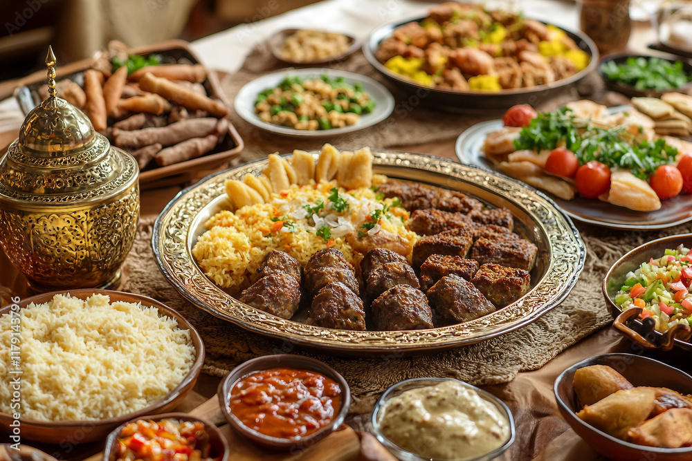 Generative AI Artwork of Traditional Ramadan Feast Featuring Diverse Cultural Dishes for Celebration Generative AI Artwork of Traditional Ramadan Feast Featuring Diverse Cultural Dishes for Celebration
