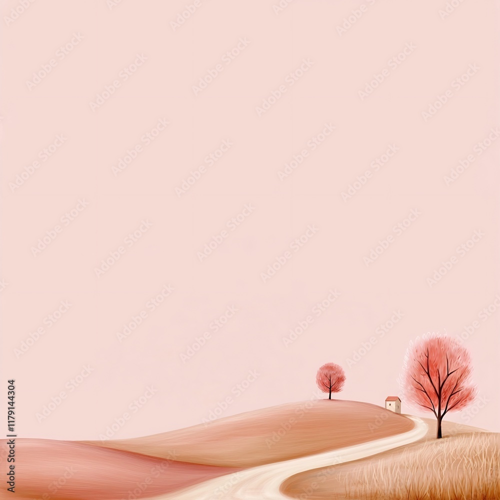 Obraz premium Pastel Pink to Beige Minimalist Landscape with Delicate Textural Accents and Pared Down Composition Idyllic Pastoral Backdrop with Scandinavian Design Aesthetic and Digital Art