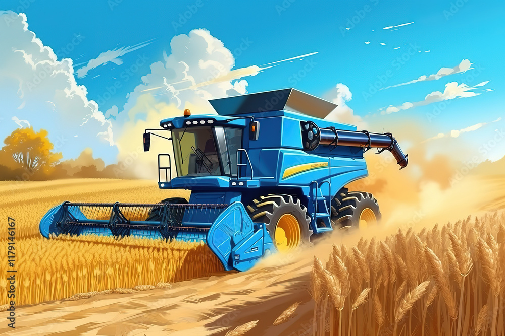 Fototapeta premium Incredible Combine harvester harvesting wheat from the field