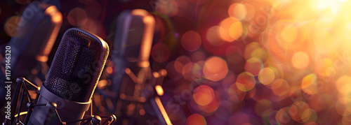 Podcasting Setup with Microphones and Dark Background

 photo