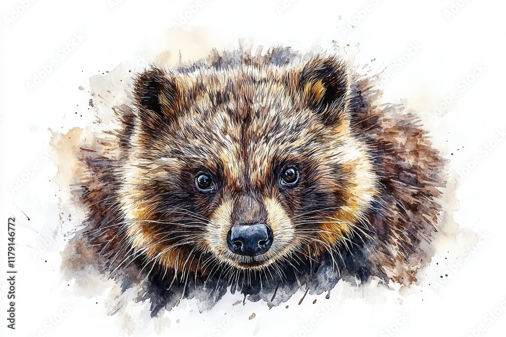 Naklejka premium A detailed watercolor illustration of a bear, showcasing its expressive features and fur texture.