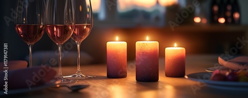 cozy valentine wine and candle on the table