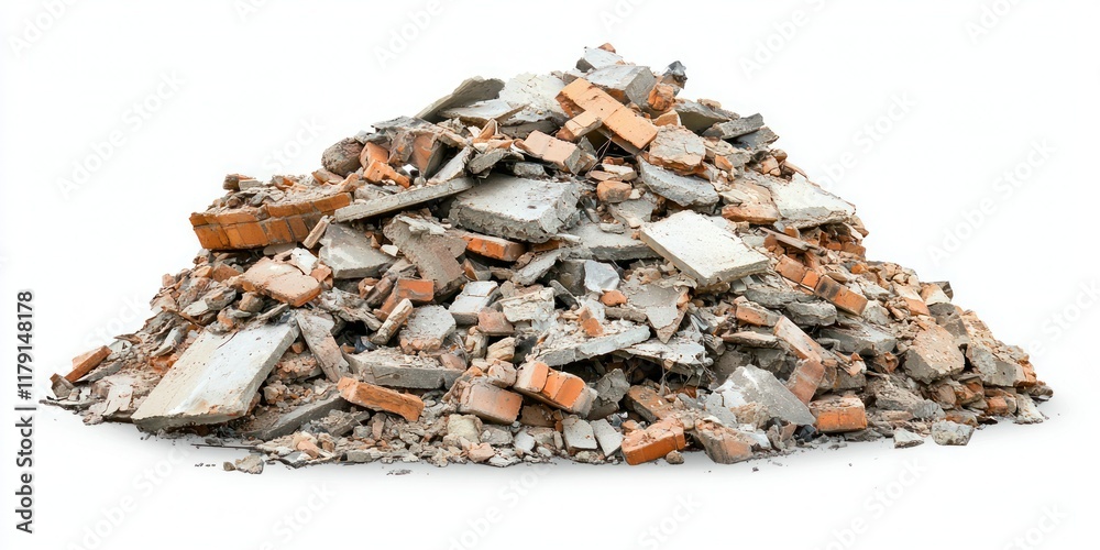 Ruined building pile on white background Ruined building pile on white background
